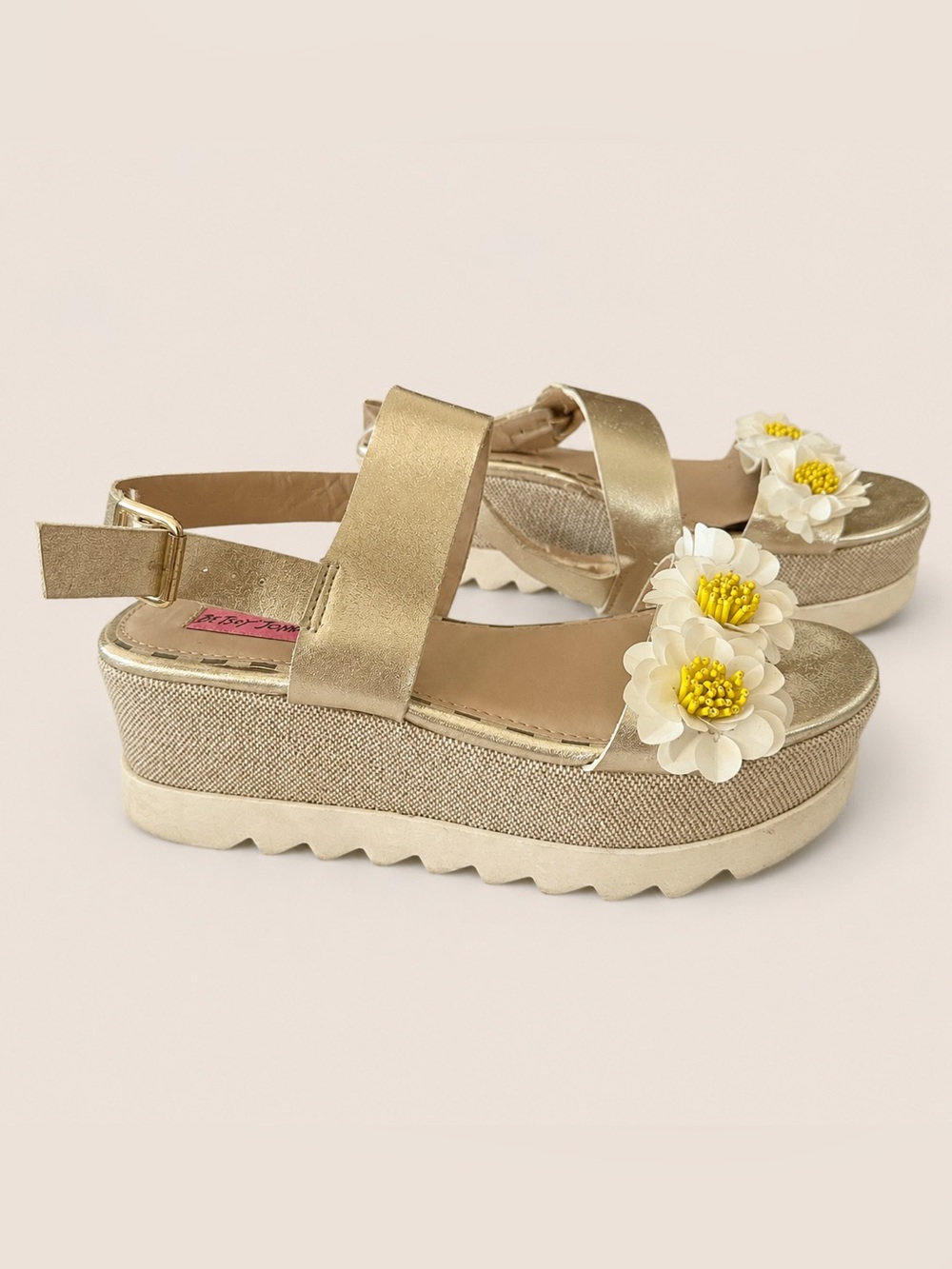 Betsy Johnson floral Gold Floral Platform Sandals